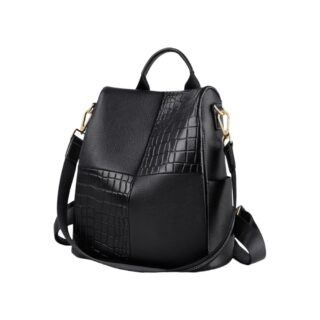 Δερμάτινη Γυναικεία Τσάντα Πλάτης Foxer Μαύρη