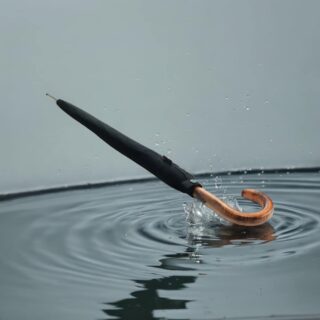 5770 1000, Knirps® STEEL S.770, Αυτόματο άνοιγμα, Μακριά , Ξύλινη  Χειροποίητη λάβει Από  Σφένδαμο, Μαύρη