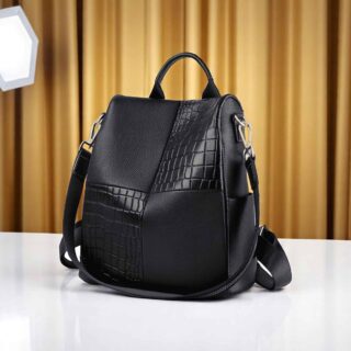 Δερμάτινη Γυναικεία Τσάντα Πλάτης Foxer Μαύρη