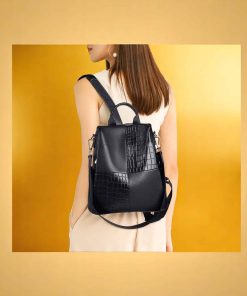 Δερμάτινη Γυναικεία Τσάντα Πλάτης Foxer Μαύρη