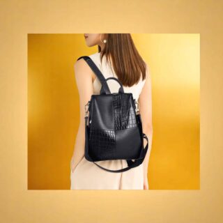 Δερμάτινη Γυναικεία Τσάντα Πλάτης Foxer Μαύρη