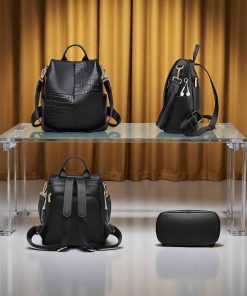 Δερμάτινη Γυναικεία Τσάντα Πλάτης Foxer Μαύρη