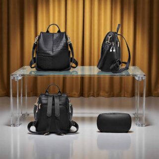 Δερμάτινη Γυναικεία Τσάντα Πλάτης Foxer Μαύρη