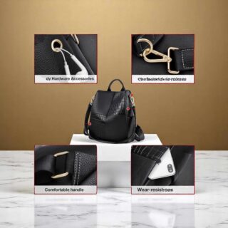 Δερμάτινη Γυναικεία Τσάντα Πλάτης Foxer Μαύρη