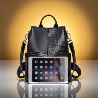 Δερμάτινη Γυναικεία Τσάντα Πλάτης Foxer Μαύρη