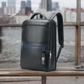 BOPAI Σακίδιο Πλάτης Δερμάτινο Business 15.6’’ Μαύρο