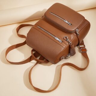 Foxer 9135070F Σακίδιο Πλάτης Γυναικείο Καφέ Δερμάτινο