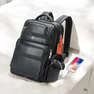 Δερμάτινο Σακίδιο πλάτης Αντικλεπτικό 35L Laptop 17,3” Bopai 851-019811 μαύρο