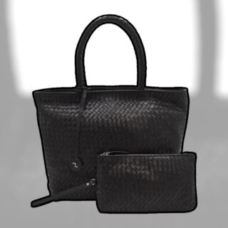 Electra-16-111, Γυναικεία Τσάντα Tote Μεγάλη Δερμάτινη Μαύρη