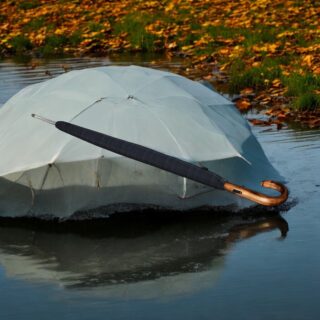 Knirps S.770 Γκρι Καρό Ξύλινη Λαβή Αυτόματη Ομπρέλα