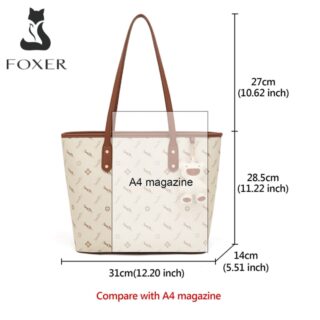 Δερμάτινη Γυναικεία Τσάντα PVC Shopper ‘Ωμου Foxer 900535F μπέζ/καφέ