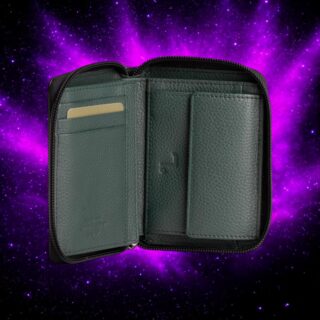Neptune-72-008 Δερμάτινο Πορτοφόλι Με Φερμουάρ Μαύρο/Πράσινο