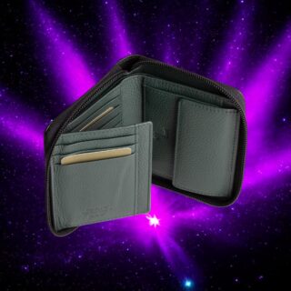 Neptune-72-008 Δερμάτινο Πορτοφόλι Με Φερμουάρ Μαύρο/Πράσινο