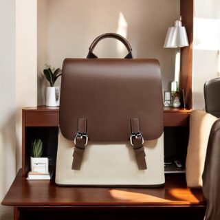 Foxer 900403F Σακίδιο Πλάτης Γυναικείο Καφέ Άσπρο Δερμάτινο