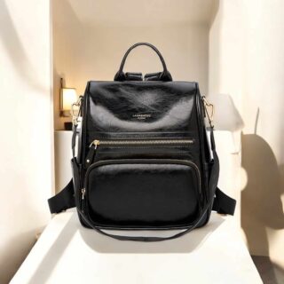 Split Leather Γυναικείo Σακίδιο Πλάτης Χιαστί Laorentou 9113003L μαύρο