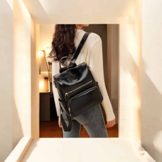 Split Leather Γυναικείo Σακίδιο Πλάτης Χιαστί Laorentou 9113003L μαύρο