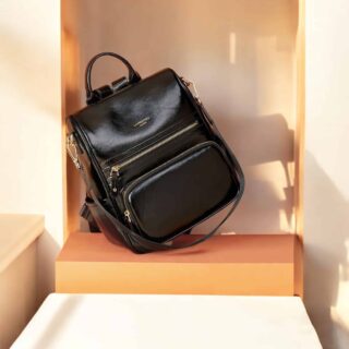 Split Leather Γυναικείo Σακίδιο Πλάτης Χιαστί Laorentou 9113003L μαύρο