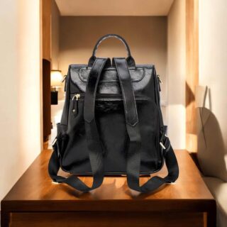 Split Leather Γυναικείo Σακίδιο Πλάτης Χιαστί Laorentou 9113003L μαύρο