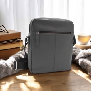 2Earth-60-122 Δερμάτινη Τσάντα Ώμου Μεγάλη Γκρί