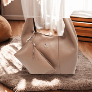 Alkioni-15-114 Τσάντα Γυναικεία Μεγάλη Δερμάτινη Μπέζ