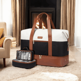 Σετ Σακ βουαγιαζ ταξιδιού γυναικείο με νεσεσέρ και τσάντα χειρός 56 L Lovevook UB2098 black/brown