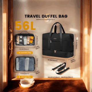 Σετ Σακ βουαγιαζ ταξιδιού γυναικείο με νεσεσέρ και τσάντα χειρός 56 L Lovevook UB2098 black