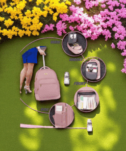 Matein 1417 Ροζ Γυναικείο Τροχήλατο Σακίδιο Πλάτης 42L για Laptop 17.3”