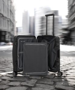 Travelite Next Βαλίτσα Καμπίνας Αλουμινίου Μαύρη S+ με Θήκη Laptop