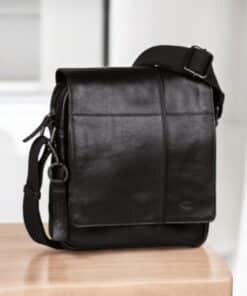 Camel Active Pine Δερμάτινη Τσάντα Ώμου με Καπάκι Μαύρη M