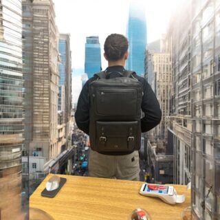 Diplomat Τσάντα Πλάτης Δερμάτινη Μαύρη 20L