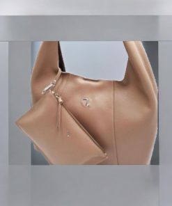 Seven Dots Alkioni-15-112 Γυναικεία Δερμάτινη Τσάντα Μεγάλη Μπεζ