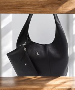 seven dots Alkioni-15-112 Γυναικεία Δερμάτινη Τσάντα Μεγάλη Μαύρη