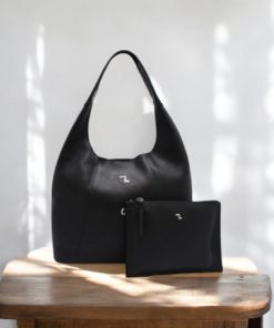 seven dots Alkioni-15-112 Γυναικεία Δερμάτινη Τσάντα Μεγάλη Μαύρη