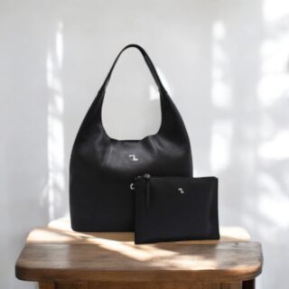 seven dots Alkioni-15-112 Γυναικεία Δερμάτινη Τσάντα Μεγάλη Μαύρη