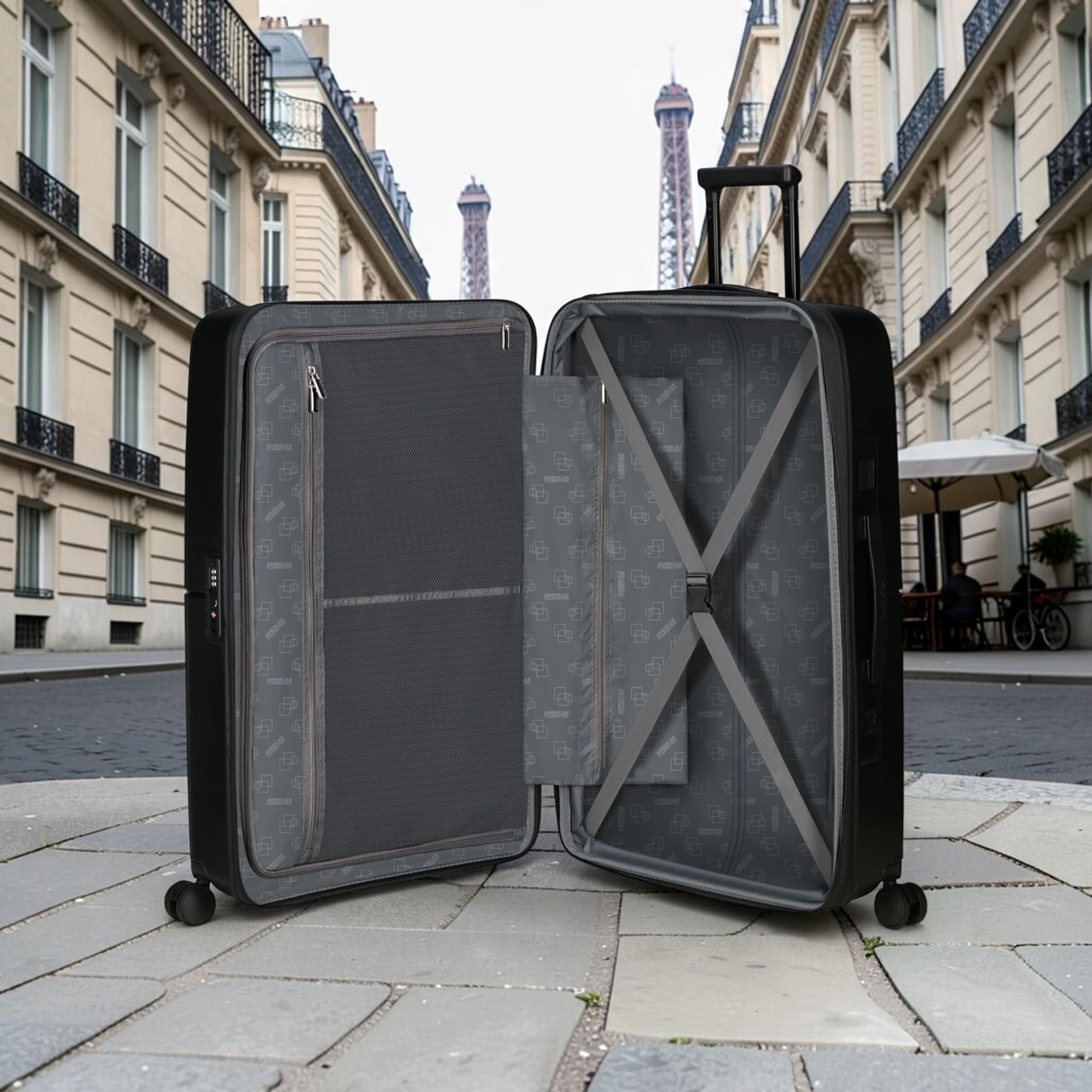 American Tourister DashPop Μεγάλη Επεκτεινόμενη Βαλίτσα 77×50×30cm Μαύρη